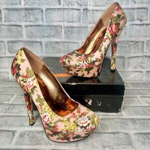 C Label Dainty-Pink Floral Platform Stiletto- New 7.5